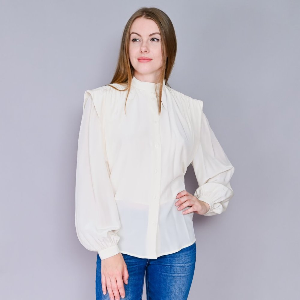 VINTAGE Levante Ivory Silk Button-Front Blouse - Picture 10 of 10